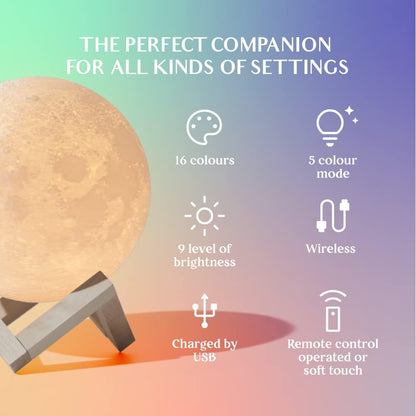 Ferron Luna — 16-Color Moon Lamp with Remote & Wood Stand