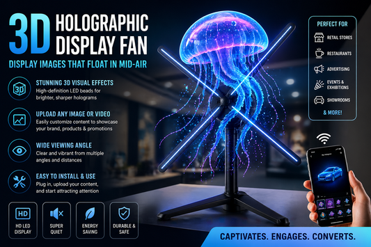 Ferron Holographic 3D LED Fan — Floating Image Display